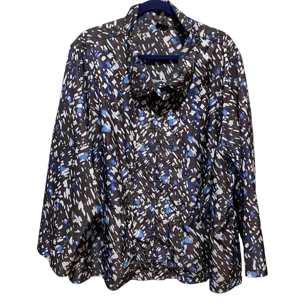 WESTBOUND Windbreaker Plus Size 3X Grey White Blue Abstract Print Nylon Jacket
